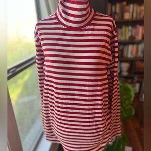 Lands' End 2X Red and White Striped Turtleneck Sweater Soft Closet Staple Layer